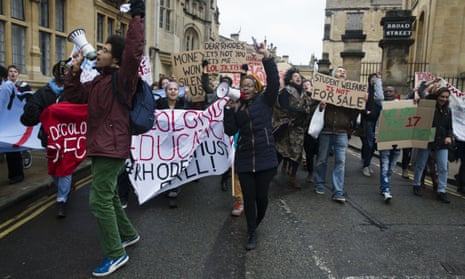 A protest against the Cecil Rhodes statue at Oriel College, Oxford, March 2016