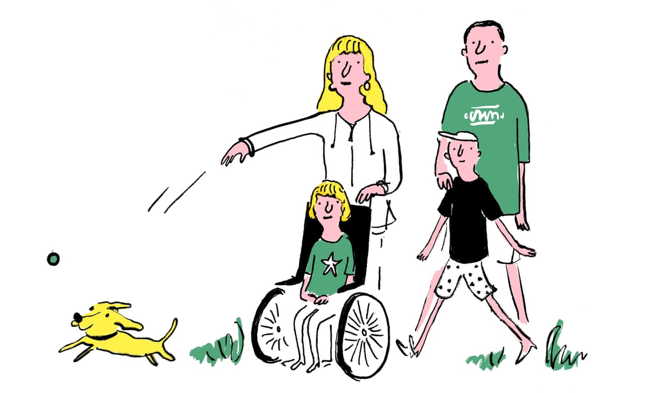 Illustration of a single couple with two children, one with a disability