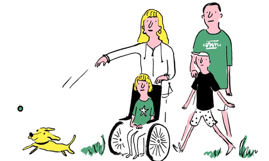 Illustration of unmarried couple with two children, one with disability
