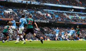 Manchester City’s David Silva shoots at goal.