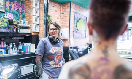 Tattoo artist Zoe Sarah Neil inside Monsters Ink Tattoo Parlour.