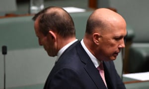 Former prime minister Tony Abbott and former minister for home affairs Peter Dutton. ‘What the right really seems to like about Peter Dutton is that he has been willing to run with the culture wars.’