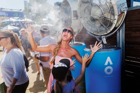 Melbourne meltdown … a spectator cools down at the 2018 Australian Open, as featured in Parr’s book Match Point.