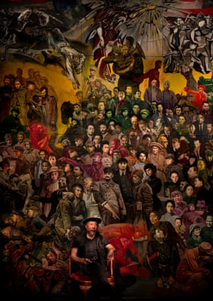 Artist Jaiwei Shen at his studio after completing his major work.