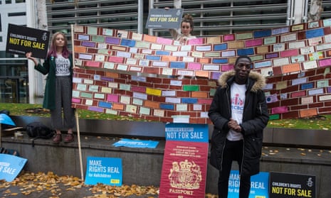 Campaigners from Amnesty International UK’s Children’s Human Rights Network and PRCBC outside the Home Office to call on the British Government to stop selling children’s rights