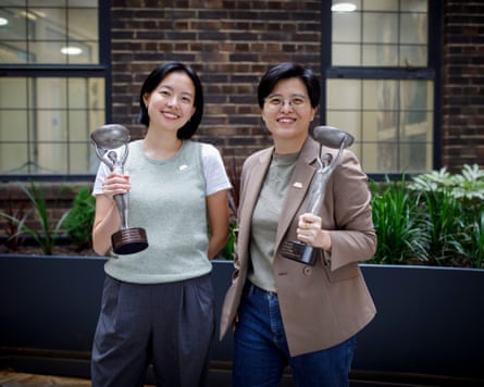 King and Yáng with their awards. The International Booker is the only prize that is shared equally by the winning author and translator.