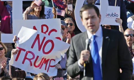 A supporter of Republican presidential candidate, Senator Marco Rubio holds a sign during a rally in Richmond, Virginia. 