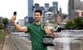 Novak Djokovic takes a selfie by the Yarra river in Melbourne, the day after claiming a 10th Australian Open title with victory in the final over Stefanos Tsitsipas.