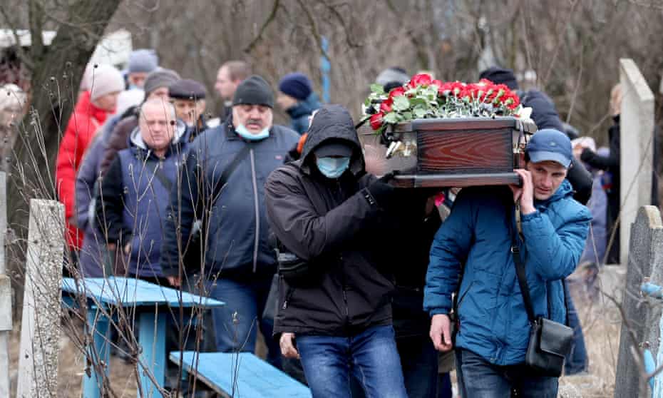 A funeral for two teachers in Gorlovka, in the Donetsk region of eastern Ukraine