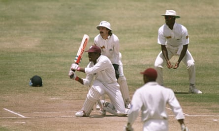 Brian Lara sweeps during his epic knock at Antigua