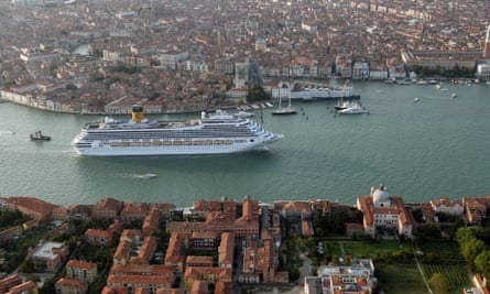 A cruise ship makes its way through the Canale Della Giudecca during the 65th Venice Film Festival in 2008.