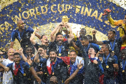 Nabil Fekir celebrates winning the World Cup with his France teammates in 2018