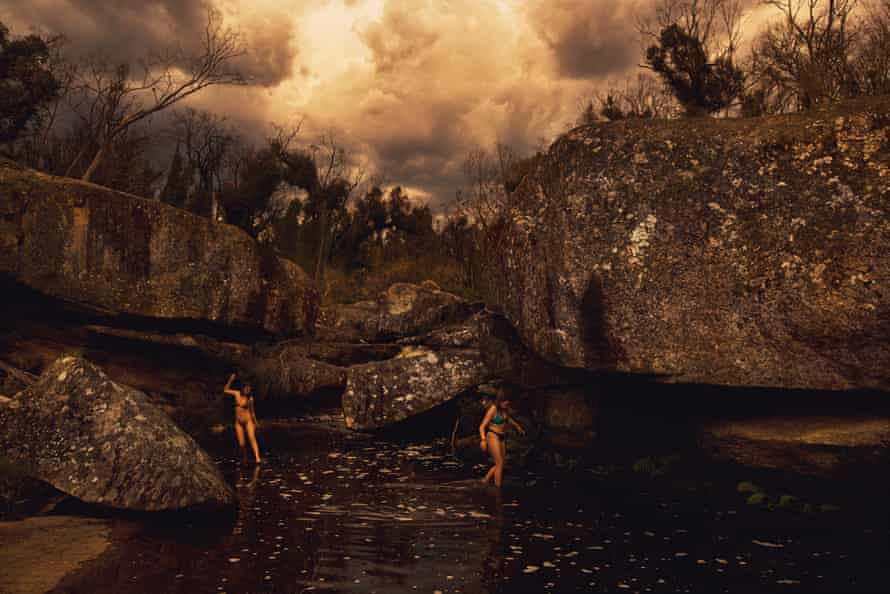 Aya and Zara, return to the waterhole. Genoa Falls near Mallacoota. 2021