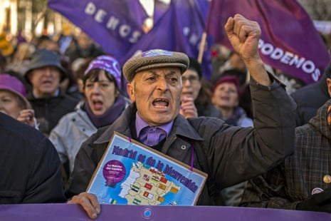 A Podemos march in Madrid. The fledgling radical leftist movement has attracted tens of thousands of people disenchanted with the established parties such as the ruling People's party.