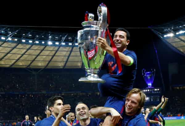 Xavi with the European Cup after Barcelona’s 2015 triumph.
