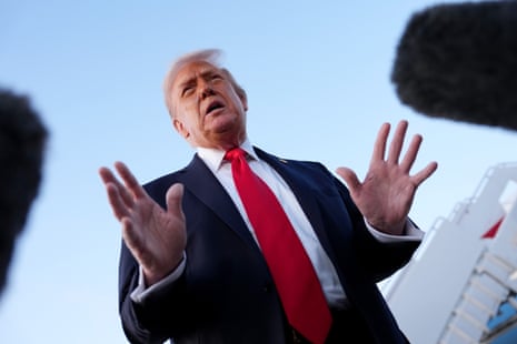 US president Donald Trump speaks to reporters at Joint Base Andrews in Maryland on Sunday.