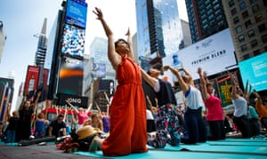 New York, USA People take part in the 15th annual Times Square yoga event