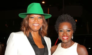 Viola Davis (r) with Queen Latifah at HBO post-Emmys party in Hollywood.