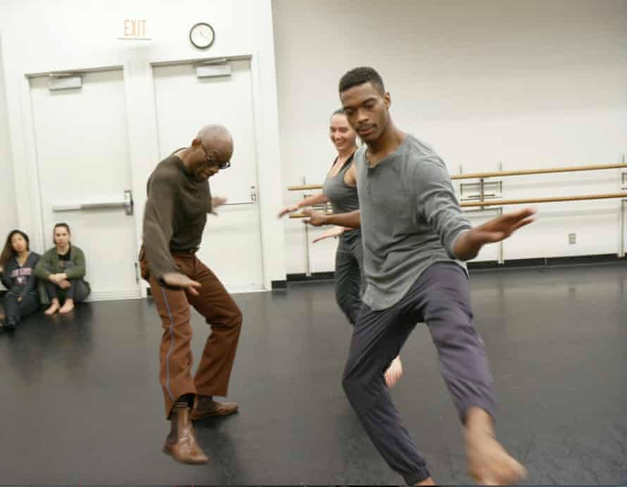 Bill T. Jones in rehearsal doing Astaire steps with students Brandon and Nicole