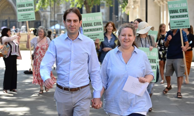 Rebecca Steinfeld and Charles Keidan outside the supreme court in London where they won the right to enter into a civil partnership.
