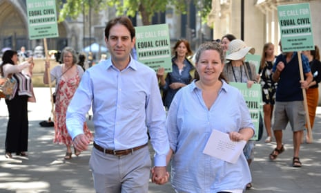 Rebecca Steinfeld and Charles Keidan outside the supreme court in London