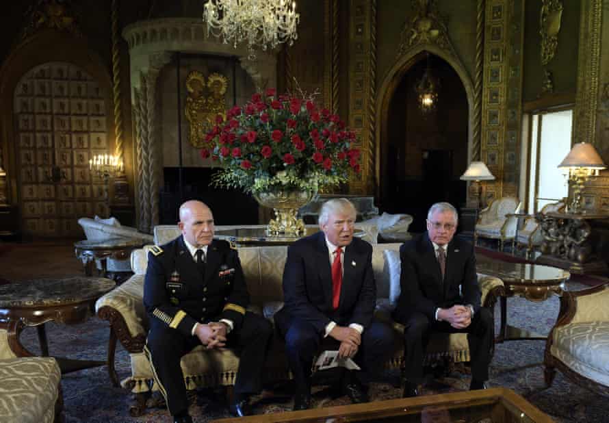 Business and pleasure ... Trump with his generals at Mar-a-Lago.