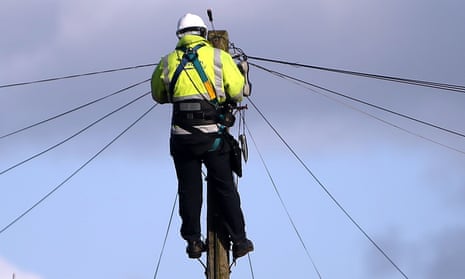 A BT Openreach engineer working on telephone lines in Havant, Hampshire.