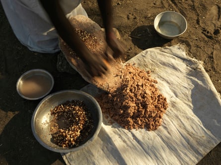 The sorghum is ground into powder