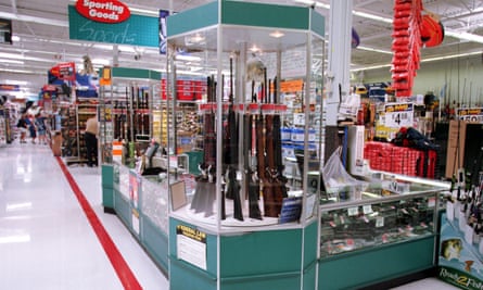 Guns for sale at a Walmart, July 19, 2000. Photograph: Getty Images