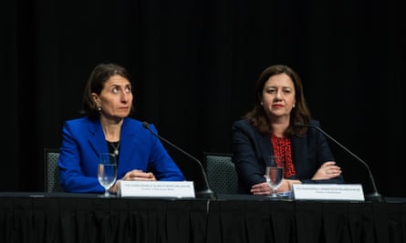 Then NSW premier Gladys Berejiklian (left) and Annastacia Palaszczuk after a Council of Australian Governments meeting in Cairns in August 2019