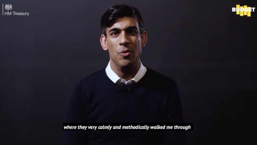 Rishi Sunak wearing a crew-neck jumper in his budget video