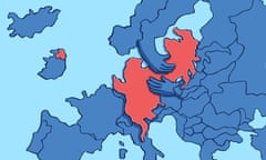 Dom McKenzie The Observer Britain Close to Europe illustration of Europe hugging England, Scotland and Wales