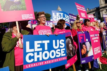 Campaigners protest in support of the assisted dying bill in Parliament Square, London, 12 September 2025.