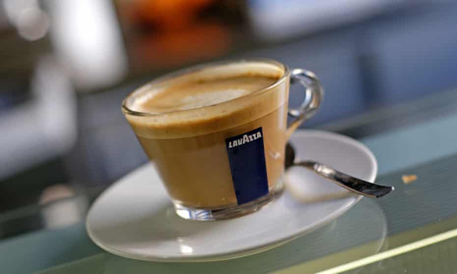 a lavazza branded coffee in glass cup