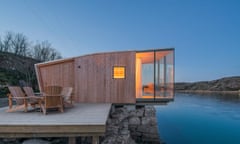 At dusk, the sea cabin at Manshausen, Norway.