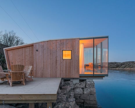 At dusk, the sea cabin at Manshausen, Norway.