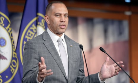 House Minority Leader Hakeem Jeffries speaks during his weekly news conference on Capitol Hill Thursday, 21 March 2024, in Washington.