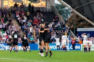 The final whistle of the 2010 Rugby World Cup final brings joy for the New Zealand players and despair for the England players.