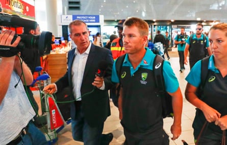 David Warner departs from Cape Town airport in March 2018 after the ball-tampering scandal.