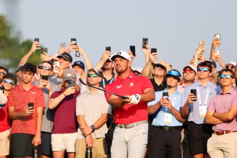 Bryson DeChambeau drops a shot on the opening hole.
