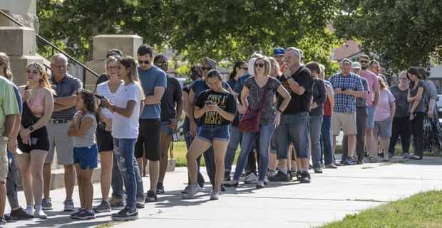 A long line of voters in Wichita, Kansas on Monday.