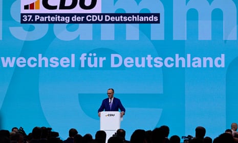A general view shows delegates listening to the speech of leader and top candidate for chancellor of Germany's Christian Democratic Union (CDU) Friedrich Merz during the CDU Party Congress at the City Cube venue in Berlin on 3 February 2025.