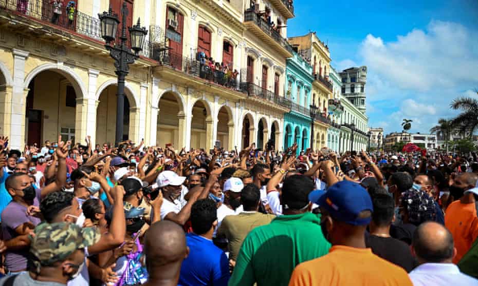 In this July 2021 file photo, people demonstrate against the government of Cuban president Miguel Diaz-Canel.