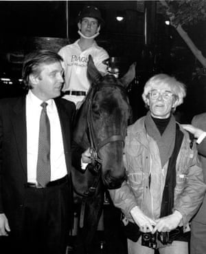 New York scenesters … Warhol meets Donald Trump with a polo pony, in 1983.