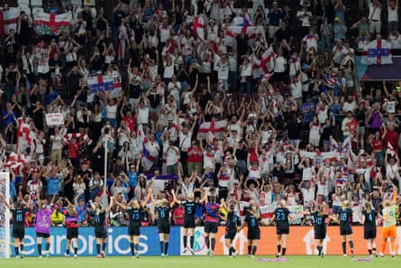 England players celebrate reaching a third successive major tournament final with their ecstatic supporters.