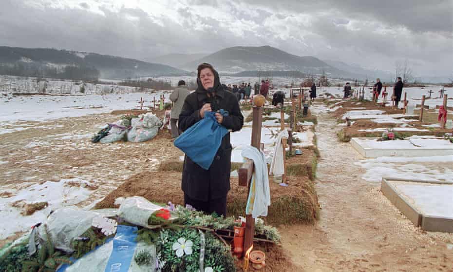 A Bosnian Serb woman weeps