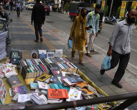 Books displayed for sale on a handcart in Srinagar, Indian Kashmir