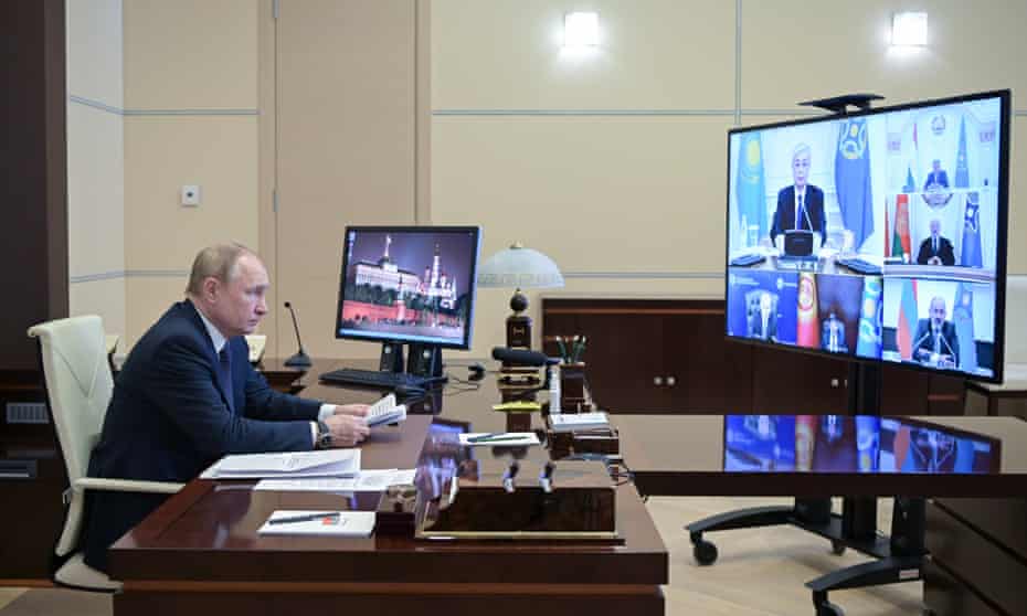 Vladimir Putin on a video call