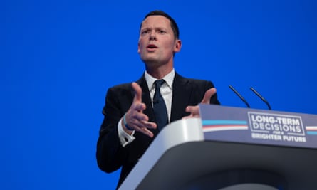 The justice secretary, Alex Chalk, addresses the Conservative conference in Manchester, 3 October 2023.