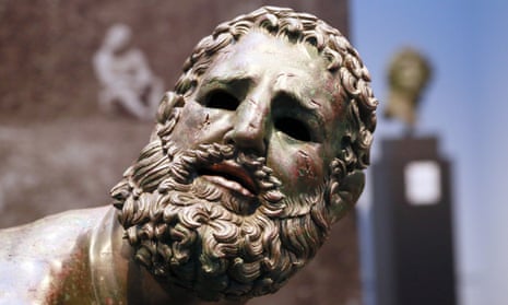 A sculpture titled Terme Boxer, 3rd 2nd century BC reveals the cuts and bruises fighters suffered and presented a less polished version of Greek life